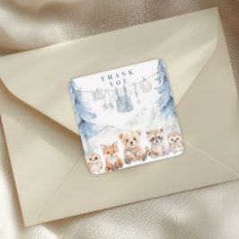 Dusty Blue Storybook Forest Baby Shower Quadratischer Aufkleber