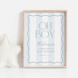 Dusty Blue Streifen Oh Boy Baby Shower Willkommens Poster