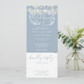 Dusty Blue String Leuchten in einer Hochzeit Einladung (Stehend Vorderseite)