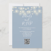 Dusty Blue String Lights Floral QR Code Wedding Einladung (Rückseite)