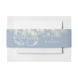 Dusty Blue String Lights Floral Wedding Einladungsbanderole