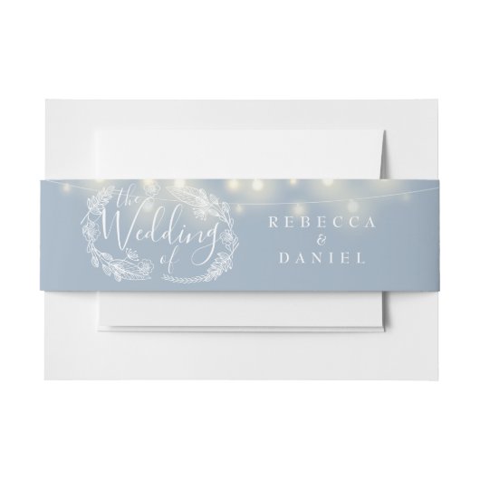 Dusty Blue String Lights Floral Wedding Einladungsbanderole (Vorderseite Beispiel)