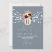 Dusty Blue String Lights Floral Wedding QR Code Einladung (Vorderseite)