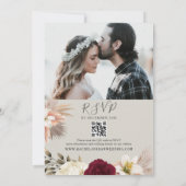Dusty Blue String Lights Floral Wedding QR Code Einladung (Rückseite)