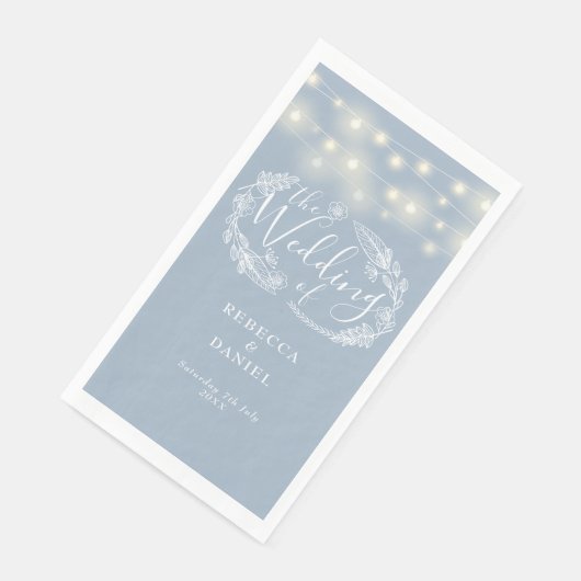 Dusty Blue String Lights Floral Wedding Serviette (Ecke)