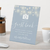 Dusty Blue String Lights Foto Gästebuch Sockelschild (In SItu)