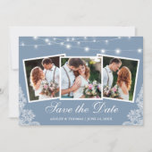 Dusty Blue String Lights Lace 3 Foto Save The Date (Vorderseite)