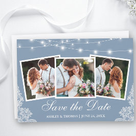Dusty Blue String Lights Lace 3 Foto Save The Date