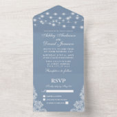 Dusty Blue String Lights Lace Wedding All In One Einladung (Innen Boden)