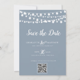 Dusty Blue String Lights Modernes Skript Rette das Save The Date