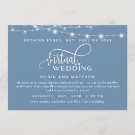 Dusty Blue, String Lights, Online Virtual Wedding Einladung