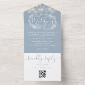 Dusty Blue String Lights QR Code Wedding All In One Einladung (Innen Boden)