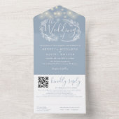 Dusty Blue String Lights QR Code Wedding All In One Einladung (Innen Boden)