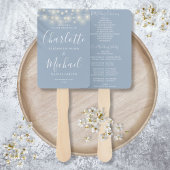 Dusty Blue String Lights Script Wedding Program Fächer