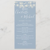 Dusty Blue String Lights Signature Wedding Menu Menükarte (Vorderseite)