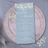 Dusty Blue String Lights Signature Wedding Menu Menükarte