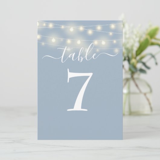 Dusty Blue String Lights Tischnummer (Stehend Vorderseite)