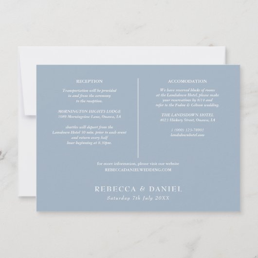 Dusty Blue String Lights Wedding Details Card Einladung (Rückseite)