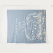 Dusty Blue String Lights Wedding Foto Background Wandteppich (Vorderseite (Horizontal))