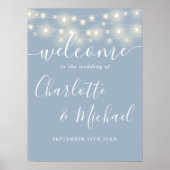 Dusty Blue String Lights Wedding Welcome Sign Poster (Vorne)