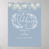 Dusty Blue String Lights Wedding Welcome Sign Poster (Vorne)