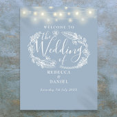 Dusty Blue String Lights Wedding Welcome Sign Poster