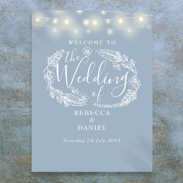 Dusty Blue String Lights Wedding Welcome Sign Poster