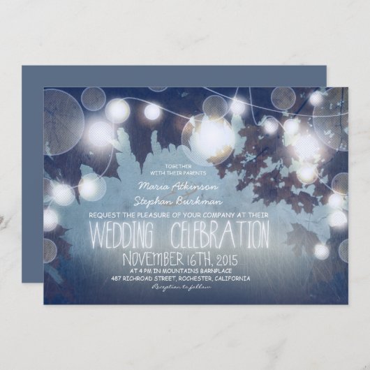 Dusty Blue String of Lights Wedding Night Einladung (Vorne/Hinten)