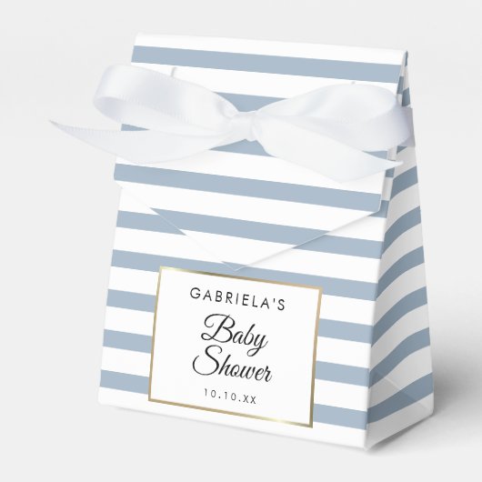 Dusty Blue Stripe Elegante Gold Baby Dusche Geschenkschachtel (Vorderseite)
