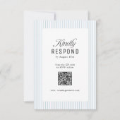 Dusty Blue Striped Elegance Classy QR Code Wedding RSVP Karte (Vorderseite)