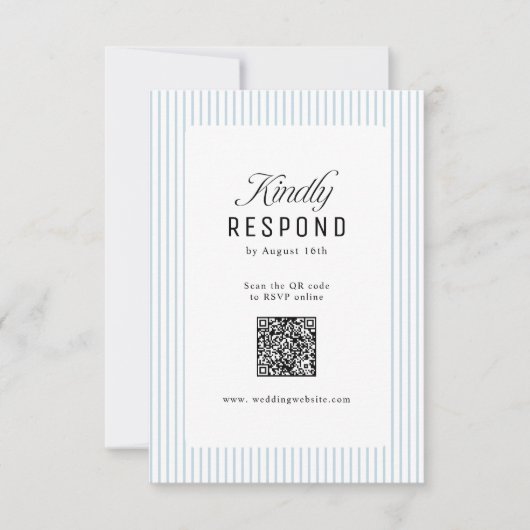 Dusty Blue Striped Elegance Classy QR Code Wedding RSVP Karte (Vorderseite)