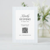 Dusty Blue Striped Elegance Classy QR Code Wedding RSVP Karte (Stehend Vorderseite)
