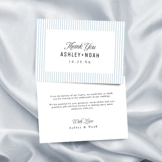 Dusty Blue Striped Elegance Classy Wedding Dankeskarte