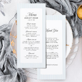 Dusty Blue Striped Elegance Classy Wedding Menükarte