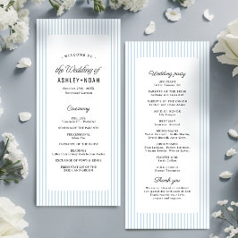 Dusty Blue Striped Elegance Classy Wedding Program Menükarte