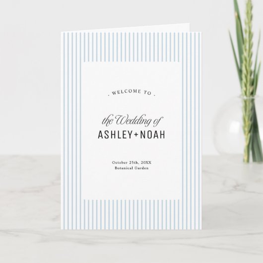 Dusty Blue Striped Elegance Classy Wedding Programm (Vorderseite)