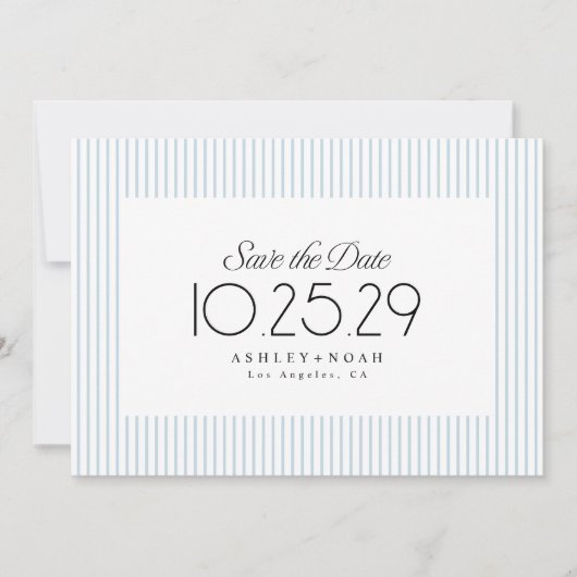 Dusty Blue Striped Elegance Classy Wedding Save The Date (Vorderseite)
