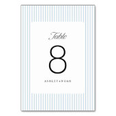 Dusty Blue Striped Elegance Classy Wedding Tischnummer (Vorderseite)
