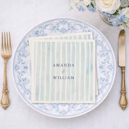 Dusty Blue Striped Wedding Napkin  Serviette