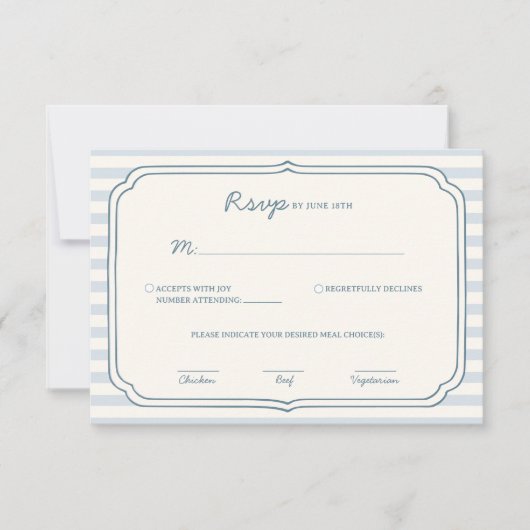 Dusty Blue Striped Wedding Response Card RSVP Karte (Vorderseite)