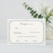 Dusty Blue Striped Wedding Response Card RSVP Karte (Stehend Vorderseite)