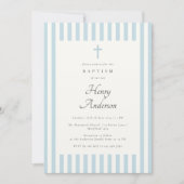 Dusty Blue Stripes Eleganter Taufe Junge Einladung (Vorderseite)