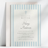 Dusty Blue Stripes Eleganter Taufe Junge Einladung
