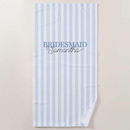 Dusty Blue Striping Personalisiert Name Bridesmaid Strandtuch (Vorderseite)