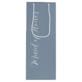 Dusty Blue Stylized Script-Trauzeugin Geschenktüte Für Weinflaschen (Vorderseite)