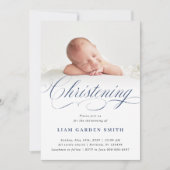 Dusty Blue Subtle Cross Script Christening Boy Einladung (Vorderseite)