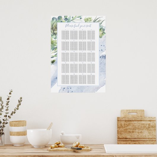 Dusty Blue Succulents Greenerity Seating Chart Poster (Küche)
