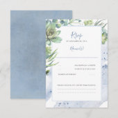 Dusty Blue Succulents Greenerity Wedding RSVP Karte (Vorne/Hinten)