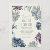 Dusty Blue Succulents Greenery Brautparty Einladung (Vorne/Hinten)