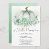 Dusty Blue Succulents Pumpkin Fall Baby Dusche Einladung (Vorne/Hinten)